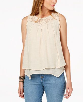 Style & Co Lace-Trim Swing Top, Created for Macy's & Reviews - Tops - Women - Macy's | Macys (US)
