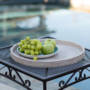 Artifacts Trading Company Rattan Round Ottoman Tray HB Honey Brown | The Container Store
