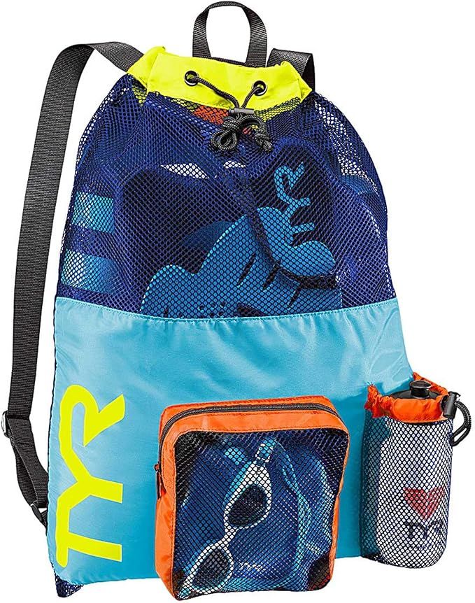 TYR Big Mesh Mummy Backpack for Wet Swimming, Gym, and Workout Gear, Blue/Yellow | Amazon (US)