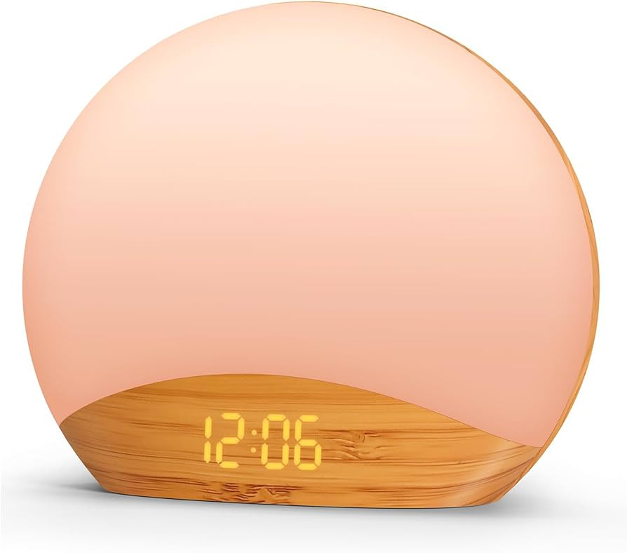 REACHER Wood Grain Sunrise Alarm Clock and Sound Machine Nightlight, Digital Dimmable Clock for B... | Amazon (US)