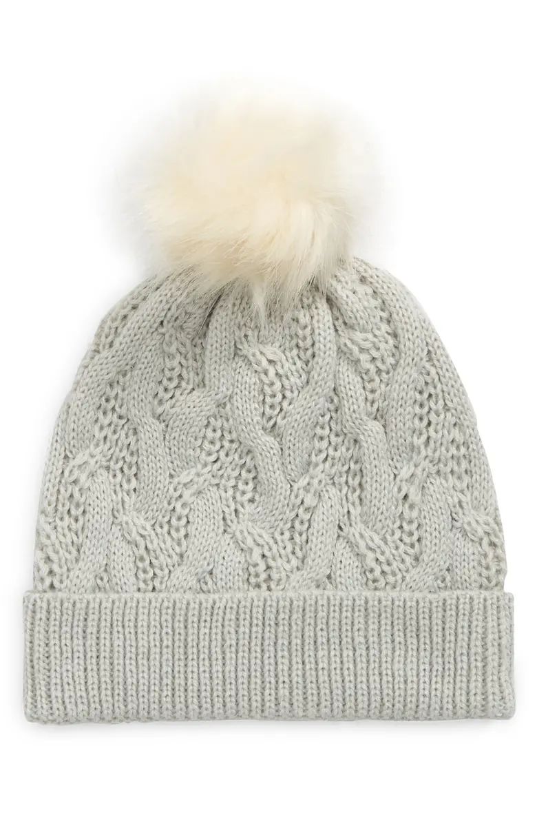 Kids' Cable Beanie with Faux Fur Pom | Nordstrom