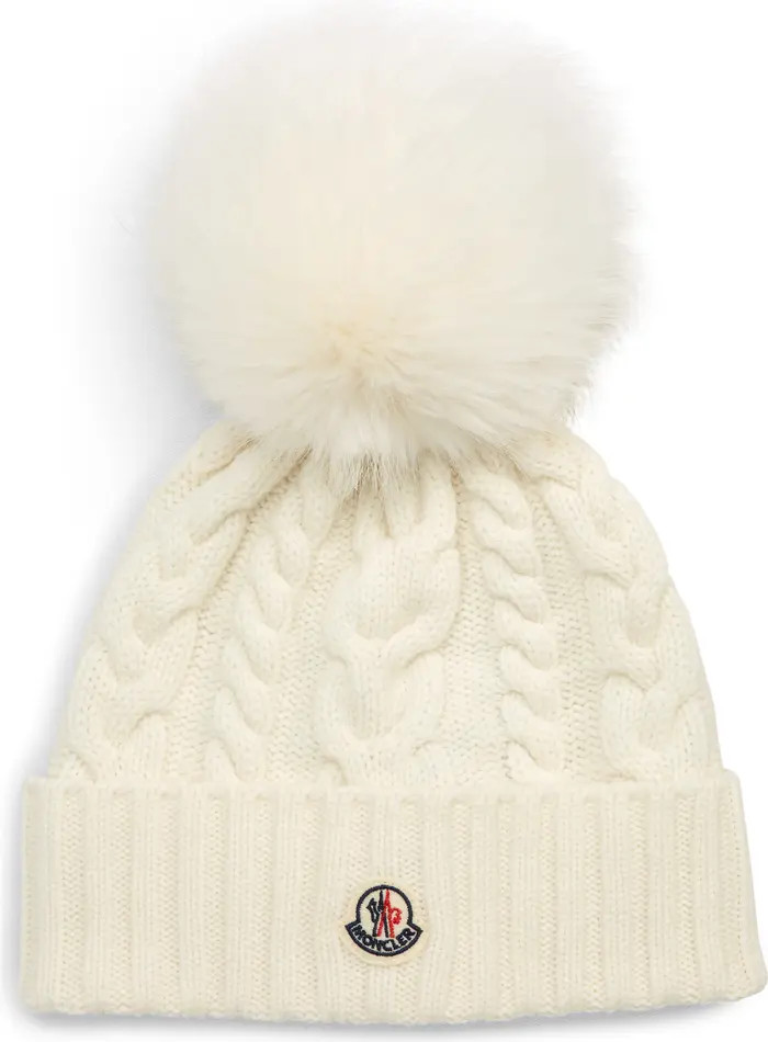 Moncler Cable Knit Wool & Cashmere Pom Beanie | Nordstrom | Nordstrom