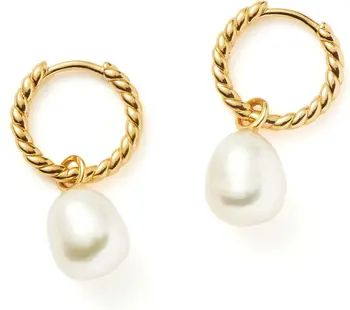 18K Gold Vermeil Pearl Drop Twisted Huggie Hoop Earrings | Nordstrom