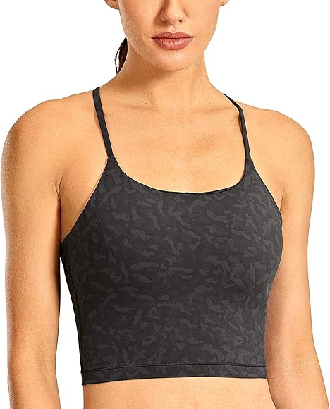 CRZ YOGA Women's Racerback Spaghetti Straps Padded Workout Crop Longline Sports Bra | Amazon (US)