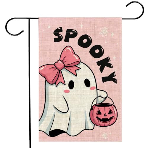Pink Halloween Garden Flag 12x18 Inches Double Sided - Halloween Garden Flags for Outside Yard Porch House Outdoor Lawn Spooky Ghost | Amazon (US)