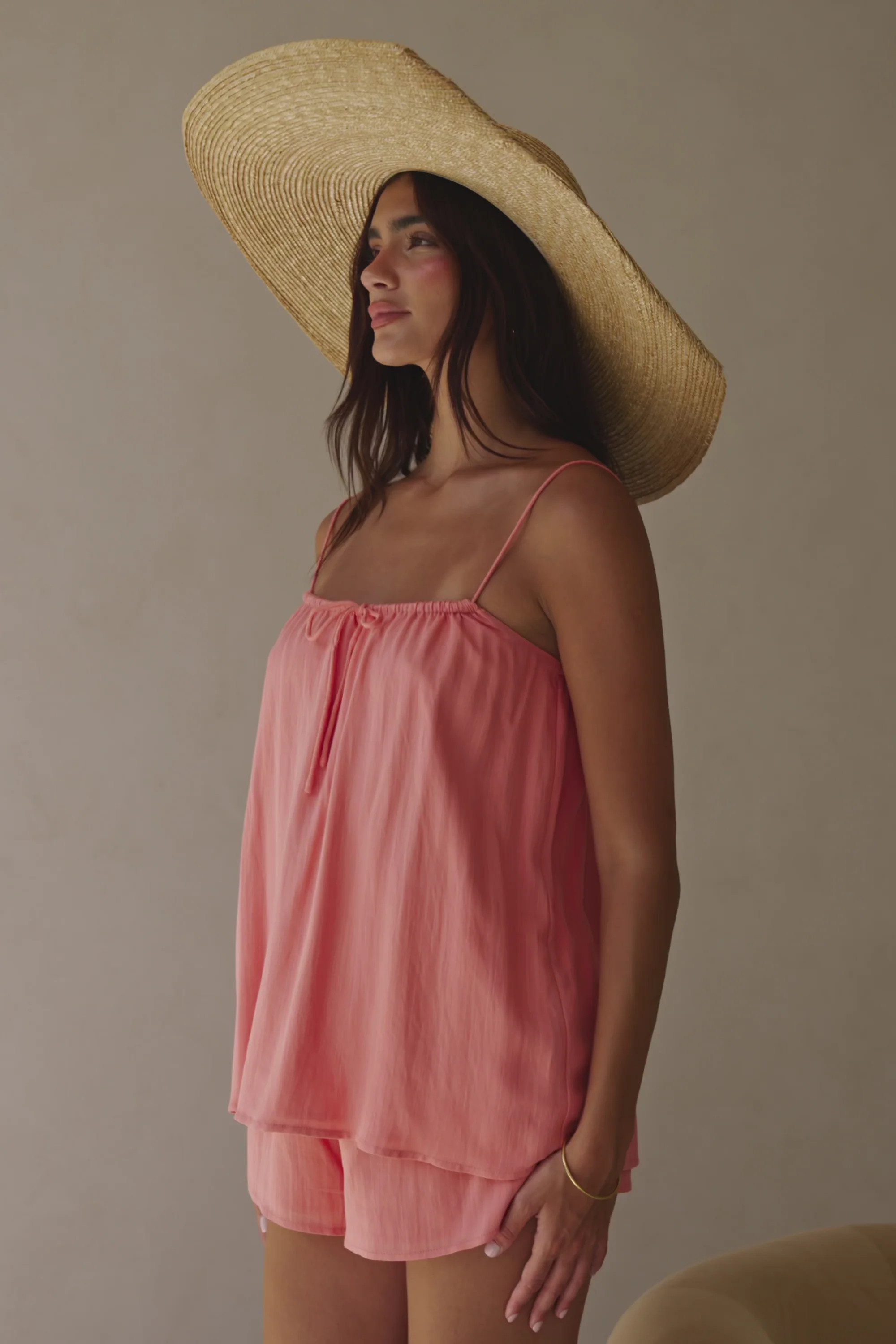 Peach Adjustable Strappy Front Tie Jetta Top | Sabo Skirt US