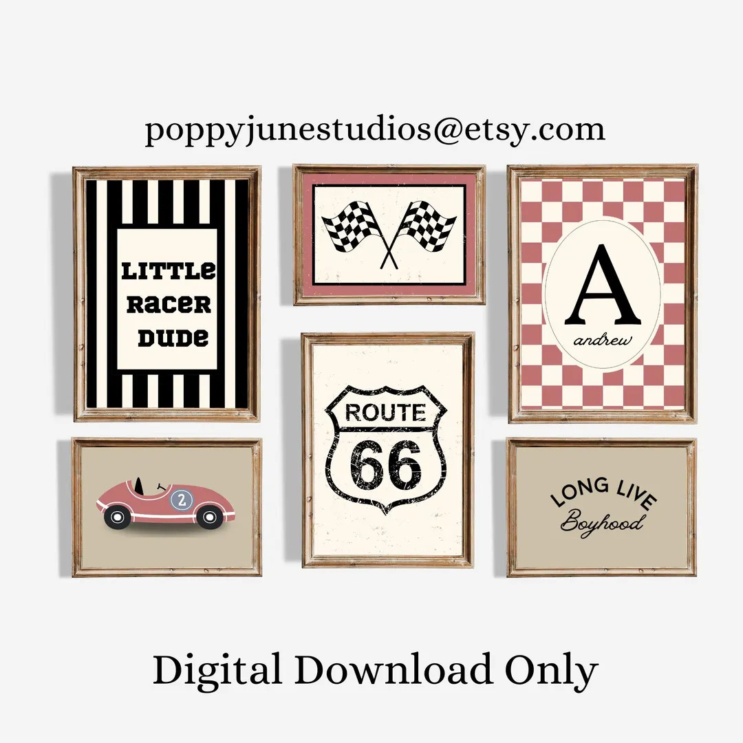 Vintage Race Car Nursery Gallery Wall, Vintage Race Kids Wall Art, "little Racer Dude" Wall Art, ... | Etsy (US)