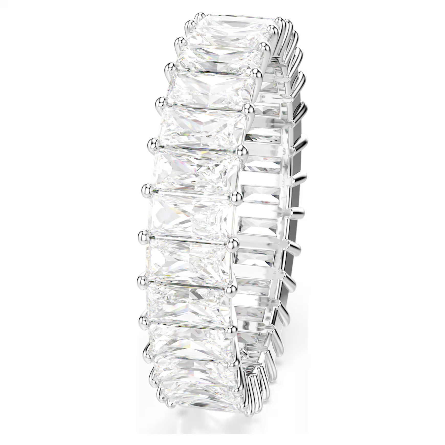 Matrix ring, Baguette cut, White, Rhodium plated by SWAROVSKI | SWAROVSKI