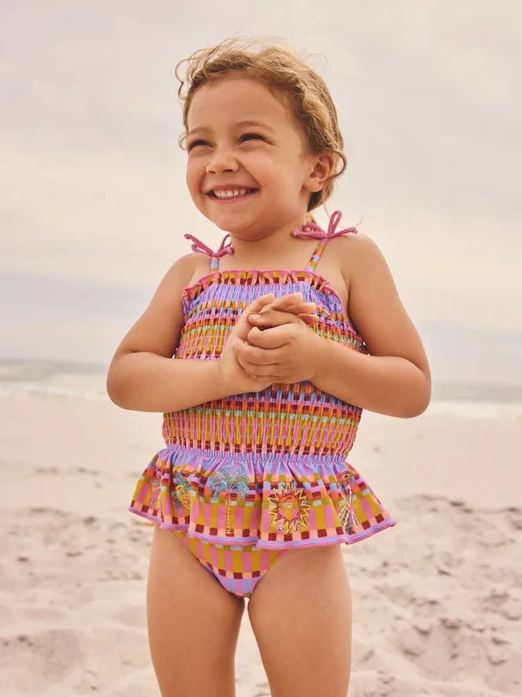Purple/Orange Embroidered Shirred Swimsuit (3mths-10yrs) | Next US