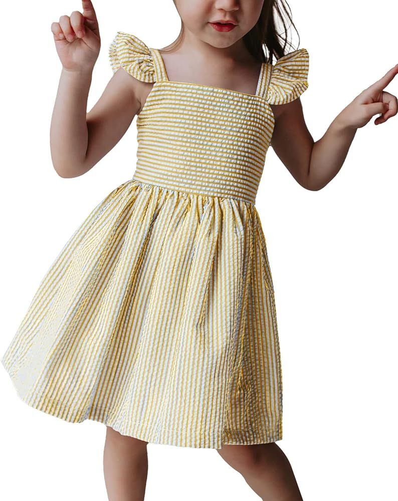 Saodimallsu Girls Summer Dress Spaghetti Strap cami Beach Sundress Spring Outfits for Kids Stripe... | Amazon (US)