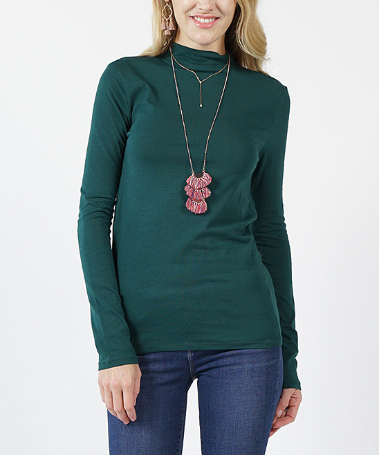 42POPS Women's Turtlenecks HUNTER - Hunter Green Mock Neck Top - Women | Zulily