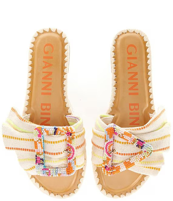 Gianni Bini Jaxson Linen Mismatched Beaded Buckle Sandals | Dillard's | Dillard's