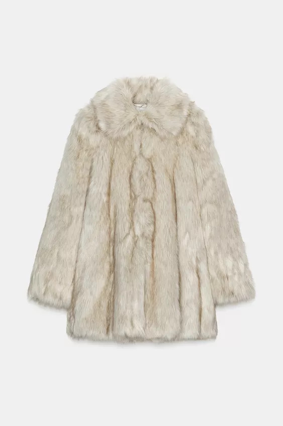 FAUX FUR COAT WITH PADDED SHOULDERS | Zara UK