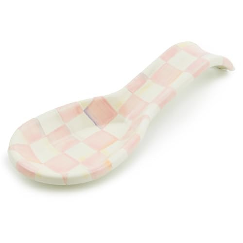 MACKENZIE-CHILDS Enamel Spoon Rest, Kitchen Spoon Holder and Utensil Rest for Stovetop, Pink-and-White Rosy Check | Amazon (US)