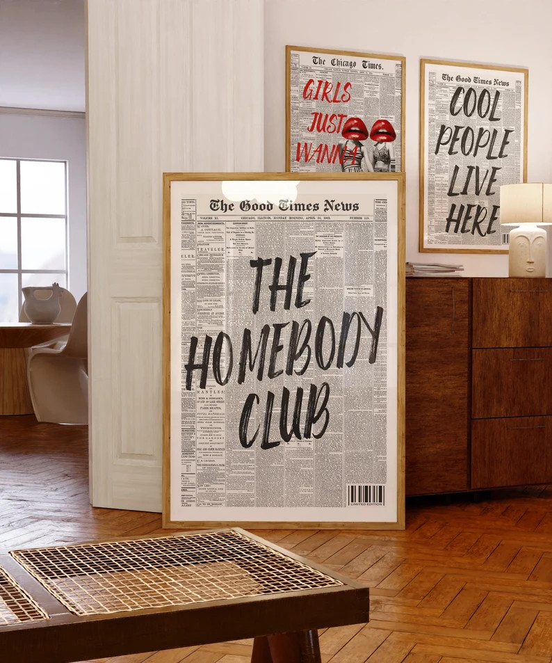 Homebody Club Poster, Trendy Newspaper Print, Minimalist Wall Art, Living Room Decor, Funky Quote... | Etsy (US)