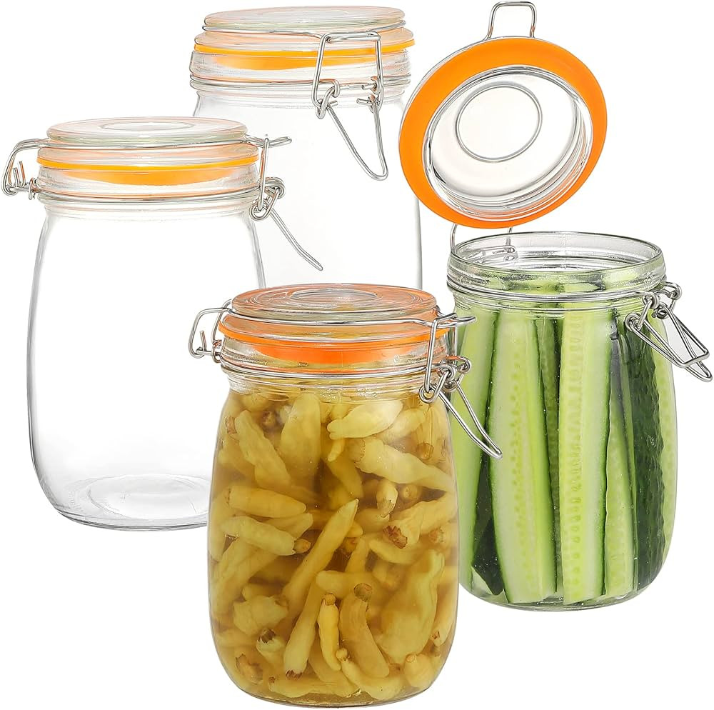 Wide Mouth Mason Jars, 4Pcs 32 oz Glass Jars with Airtight Lid Large Mason Canning Jars Clear Sto... | Amazon (US)