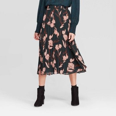 Women's Floral Print High-Rise Pleated Midi Skirt - A New Day™ Green | Target