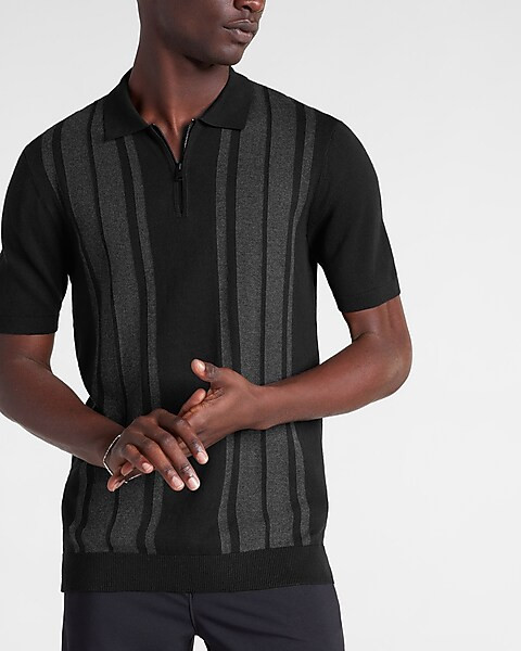 Vertical Striped Short Sleeve Zip Polo Sweater | Express