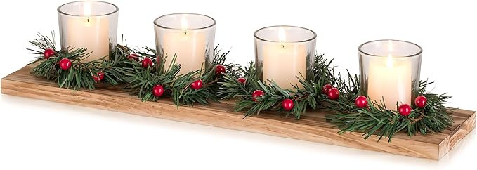 Christmas Candle Holder for Table Centrepiece Decoration: Romadedi Rustic 4 Tealight Holders with... | Amazon (US)