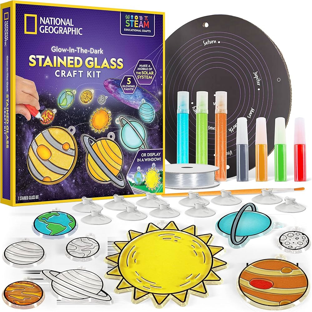 NATIONAL GEOGRAPHIC Kids Window Art Kit - Stained Glass Solar System Arts & Crafts Kit with Glow ... | Amazon (US)