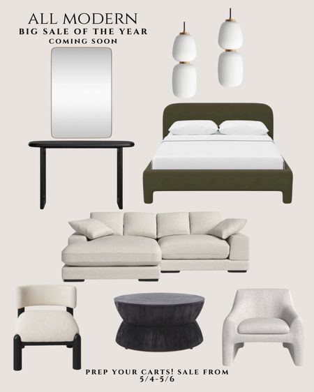 Get your carts ready! @AllModern Big Sale of the Year is happening 5/4 - 5/6 and it will be so good. Up to 70% of plus fast and free shipping

Modern furniture. Modern bed platform. Modern sectional. Modern coffee table black . Modern accent chairs white. Black console modern. Modern mirror

#allmodernpartner #modernmadesimple 

#LTKsalealert #LTKhome