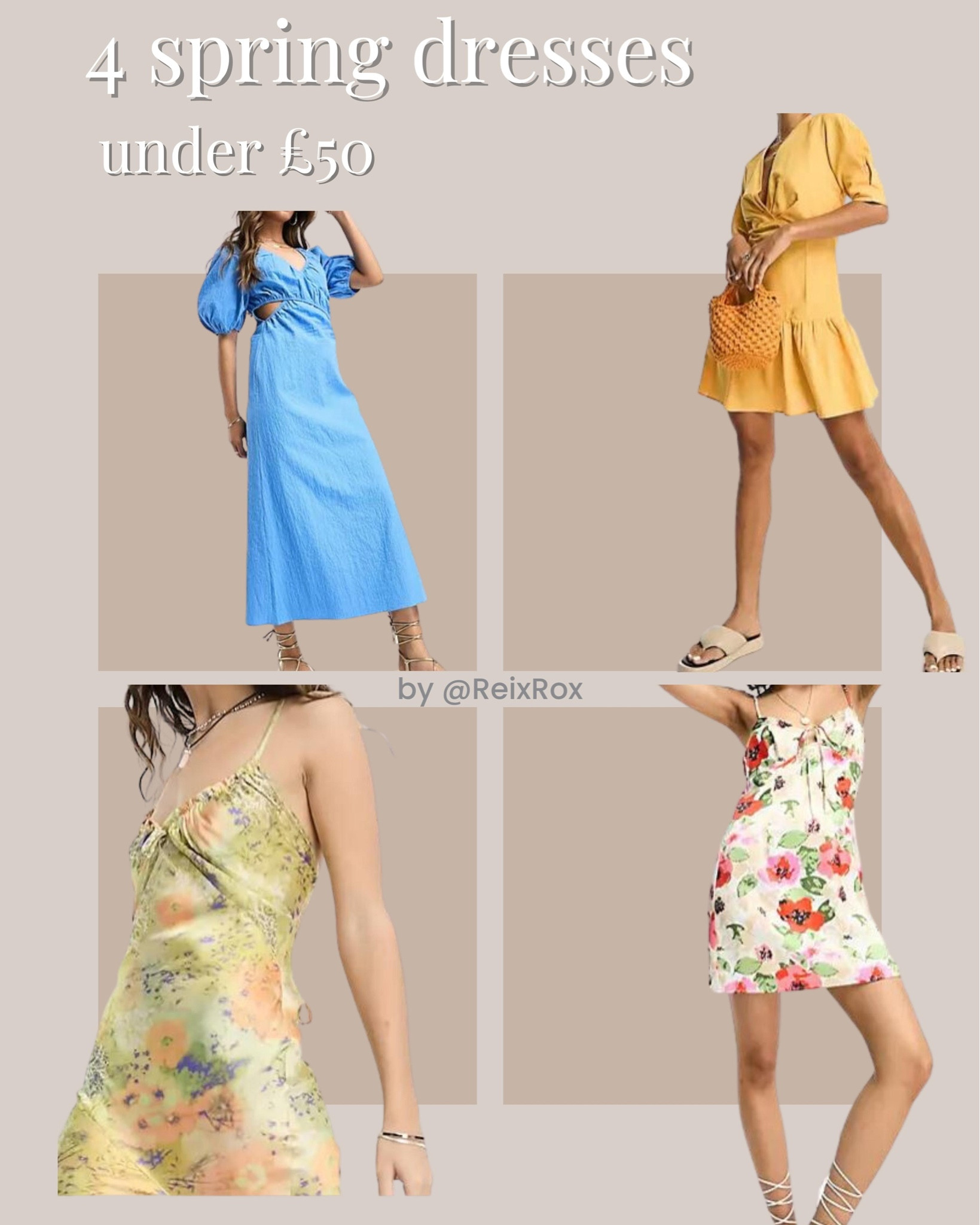 4 Spring looks under £50. Floral dress, flower print, summer look, cocktail dress, elegant, luxe look, wedding guest dress, formal dresses, cute fling, affordable fashion. Night out, party dress, casual, gift guide for her. Asos, colorful dresses .

#LTKSeasonal #LTKunder50 #LTKeurope