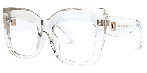 Zeelool Vintage Oversized Thick Cat Eye Blue Light Blocking Glasses for Women FP0668-03 Crystal | Amazon (US)