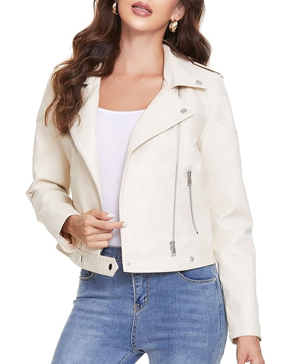 Fahsyee Women's Faux Leather Jackets, Zip Up Motorcycle Short PU Moto Biker Outwear Fitted Slim C... | Amazon (US)