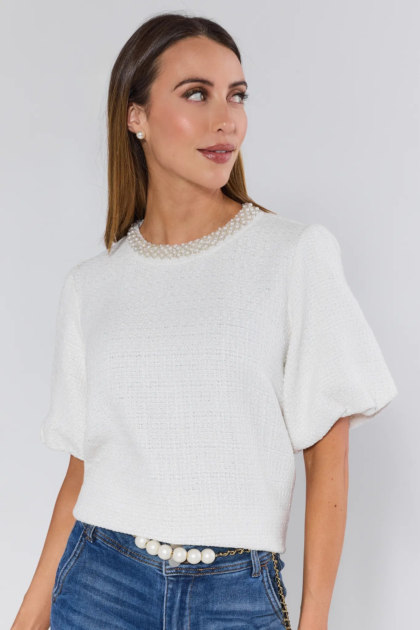 Blakely Tweed Embellished Top | Avara