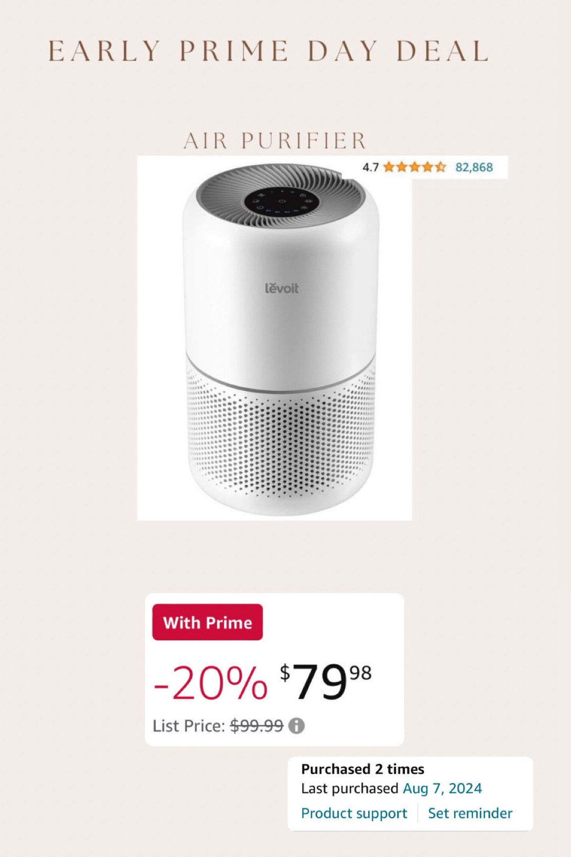 Better sale than last prime day! One of the best quality & highest reviewed budget friendly air purifier is an early prime day deal!! Covers up to 1095 Sq ft. Removes dust, pollutants, smoke, odor, toxins, and more! I own two of these 🙌🏻🙌🏻🙌🏻 every home needs these! 

#LTKHome #LTKxPrimeDay #LTKSaleAlert