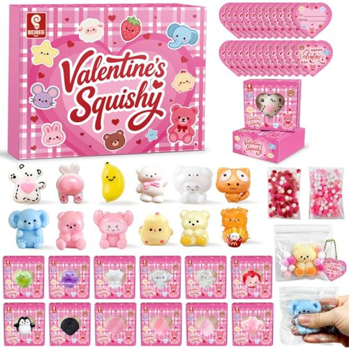 BEIREG Mini Taba Squishy 24PCS with Gifts Box, Soft Stress Relief Squeeze Toys & Valentines Cards Day Gifts for Kids Classroom School Party Favors | Amazon (US)