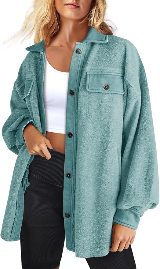 LAMISSCHE Womens Flannel Jacket Long Sleeve Button Down Shirts Oversized Collared Fleece Shacket ... | Amazon (US)