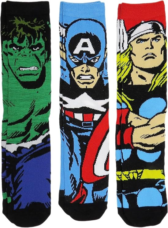 Marvel Mens Avengers Casual Crew Socks 3 Pair Pack Shoe Size 6-12 (Blue/Purple) | Amazon (US)