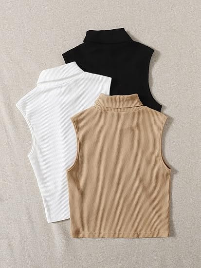 SheIn Women's 3 Pieces Turtleneck Neck Tank Top Sleeveless Rib Knit Tops | Amazon (US)