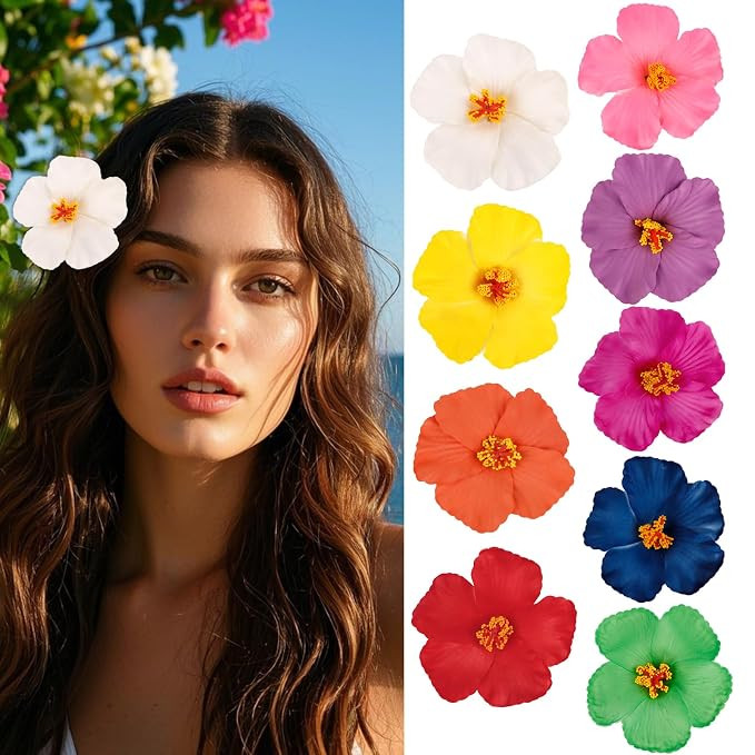 Hawaiian Flower Hair Clips for Women 9 Pack Hibiscus Flower Alligator Clips Women's Tropical Plum... | Amazon (US)