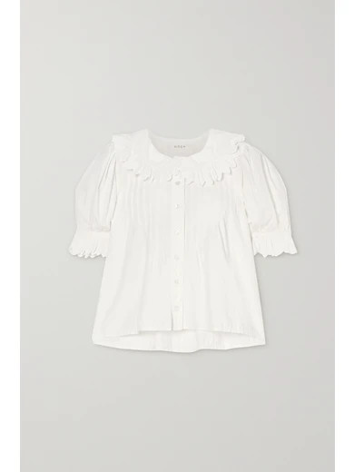 DÔEN - Rune Scalloped Embroidered Cotton-poplin Blouse - White | NET-A-PORTER (US)