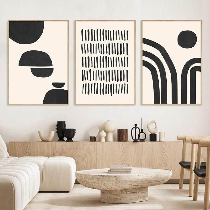 Black and White Abstract Wall Art Boho Line Abstract Drawings Poster Black Stroke Painting Beige ... | Amazon (US)
