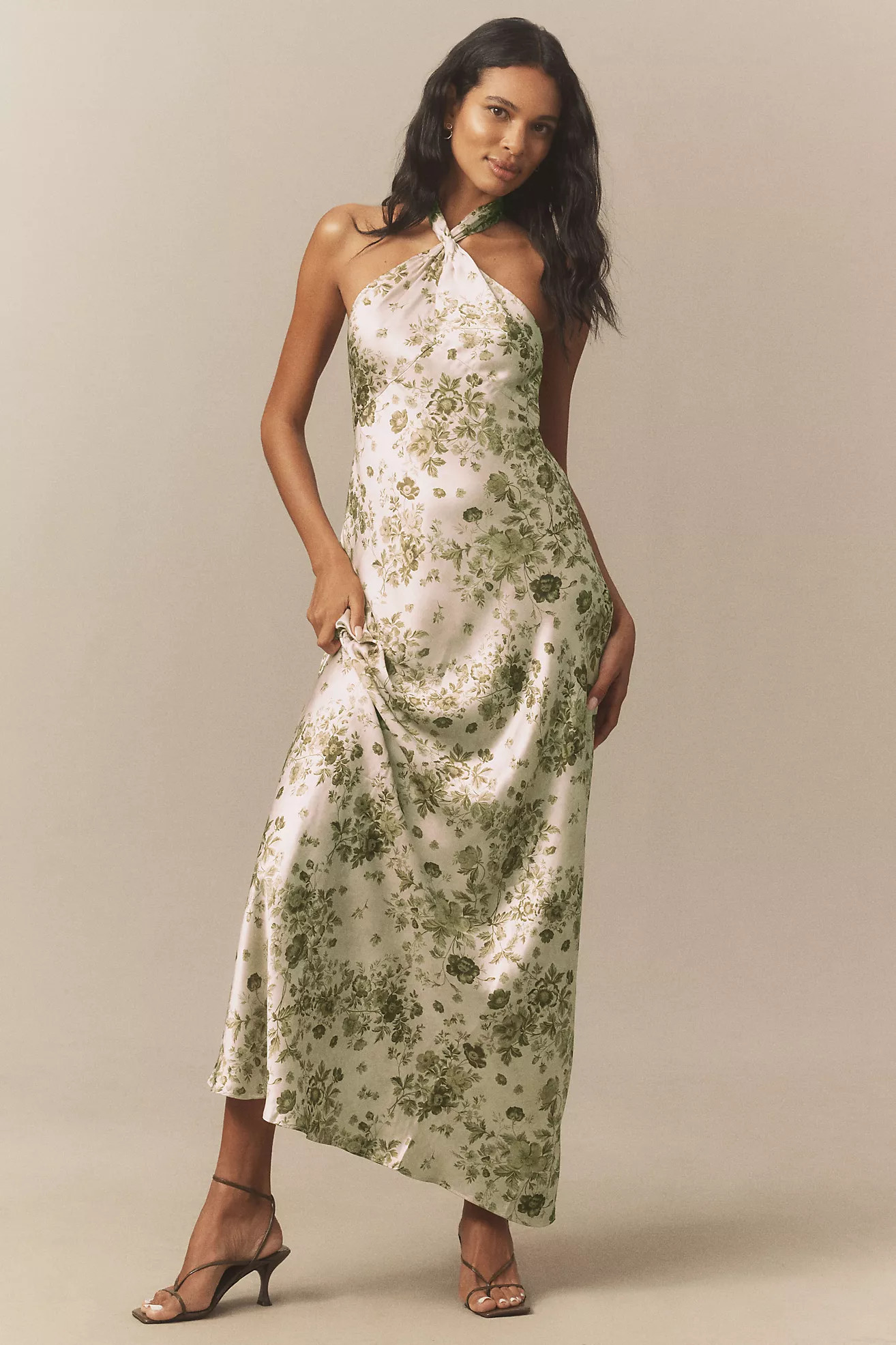 BHLDN Selma Halter-Neck High-Shine Satin Maxi Dress | Anthropologie (US)