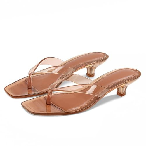 Dsevht Jelly Kitten Heel Sandals for Women Flip Flop Thong Cute Low Small Heel Clear Square Open Toe Summer Beach Slip On heeled sandal Mule Shoes | Amazon (US)