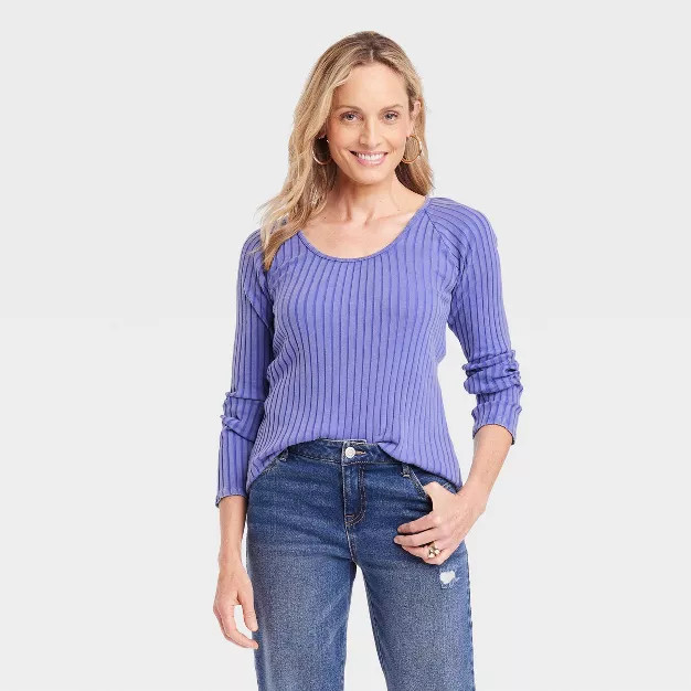 Women's Slim Fit Long Sleeve Ribbed T-Shirt - Knox Rose™ | Target