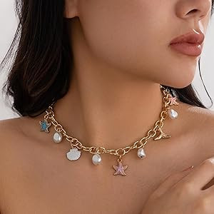 Beach Jewelry for Women Seashell Necklace Gold Starfish Necklace Beach Necklaces for Women Surfer... | Amazon (US)