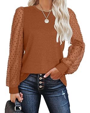 WIHOLL Long Sleeve Shirts for Women Tops Tunic Fall Trendy Crew Neck Clothes | Amazon (US)