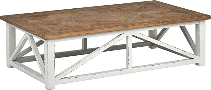 Amazon Brand – Stone & Beam Coastal Breeze Rustic Farmhouse Coffee Table, 55.1"W, Natural and W... | Amazon (US)