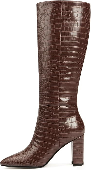 Modatope Knee High Women's Riding Boots - Tall, Long Calf High GoGo Chunky Faux Crocodile Boots -... | Amazon (US)