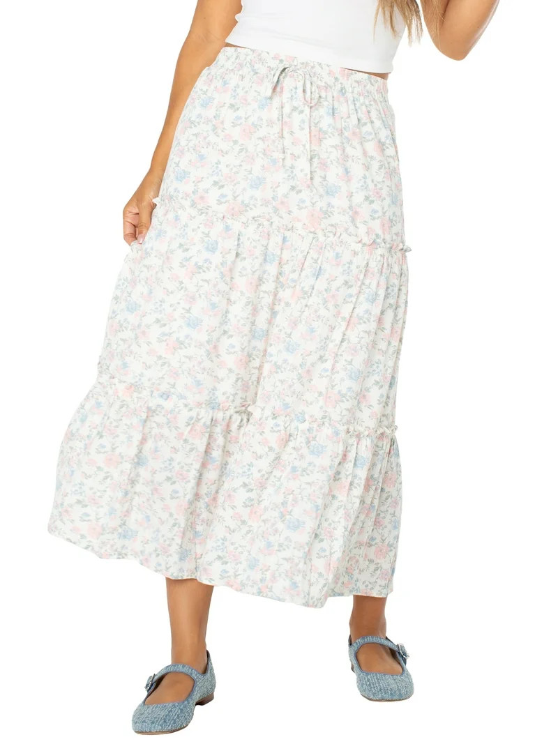 Celebrity Pink Women's and Women's Plus Floral Print Tiered Maxi Skirt, Sizes XS-4X | Walmart (US)