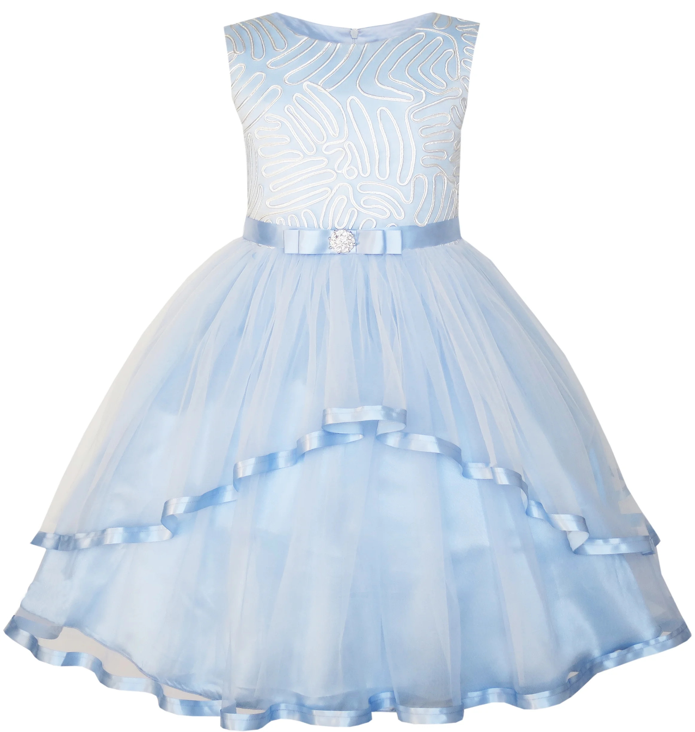 Sunny Fashion Flower Girls Dress Blue Belted Wedding Party Bridesmaid Size 4-12 - Walmart.com | Walmart (US)
