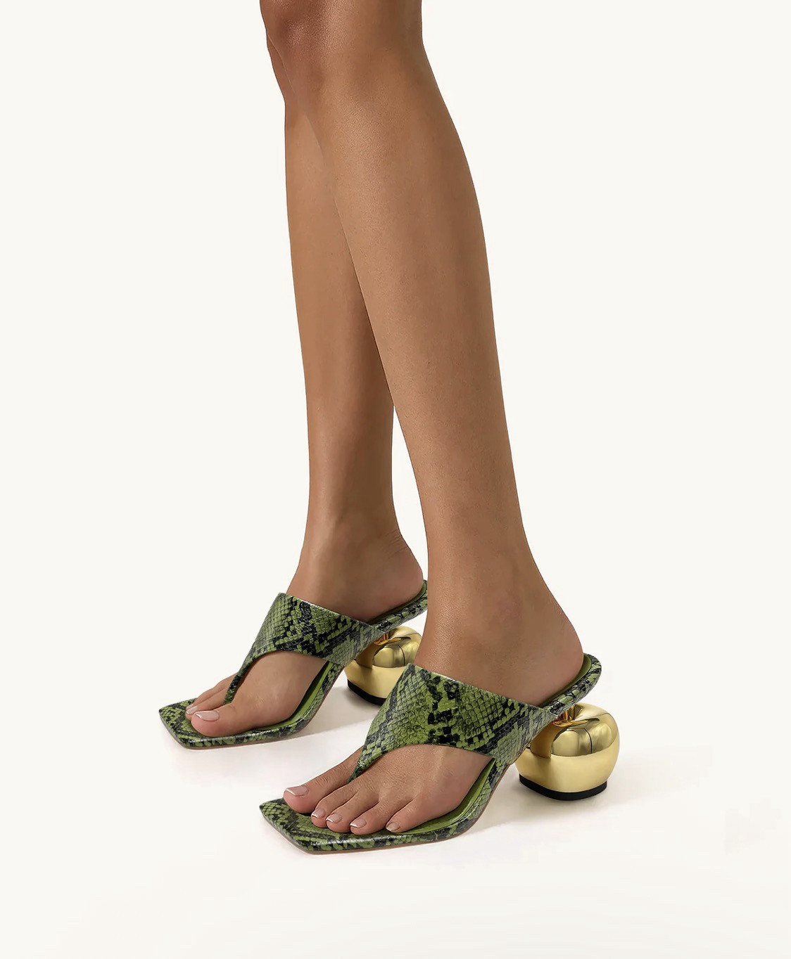 Naomi Snakeskin Heeled Flip Flops - Green