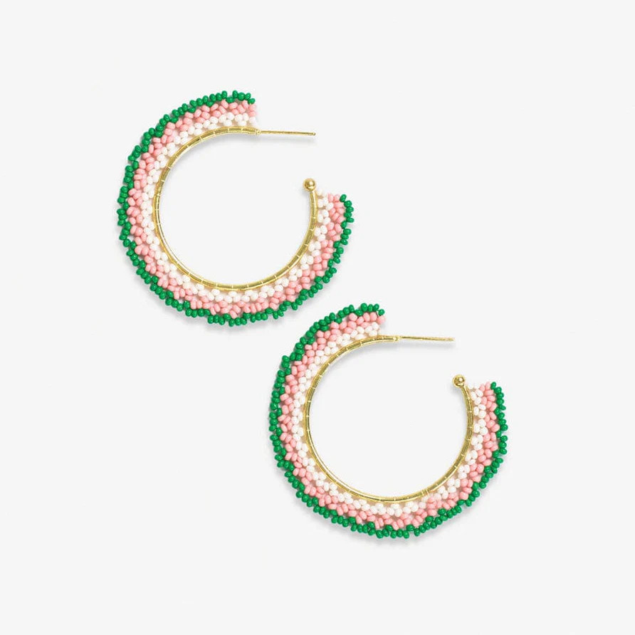 Eve Ombre Beaded Hoop Earrings Kelly Green/Pink | INK+ALLOY