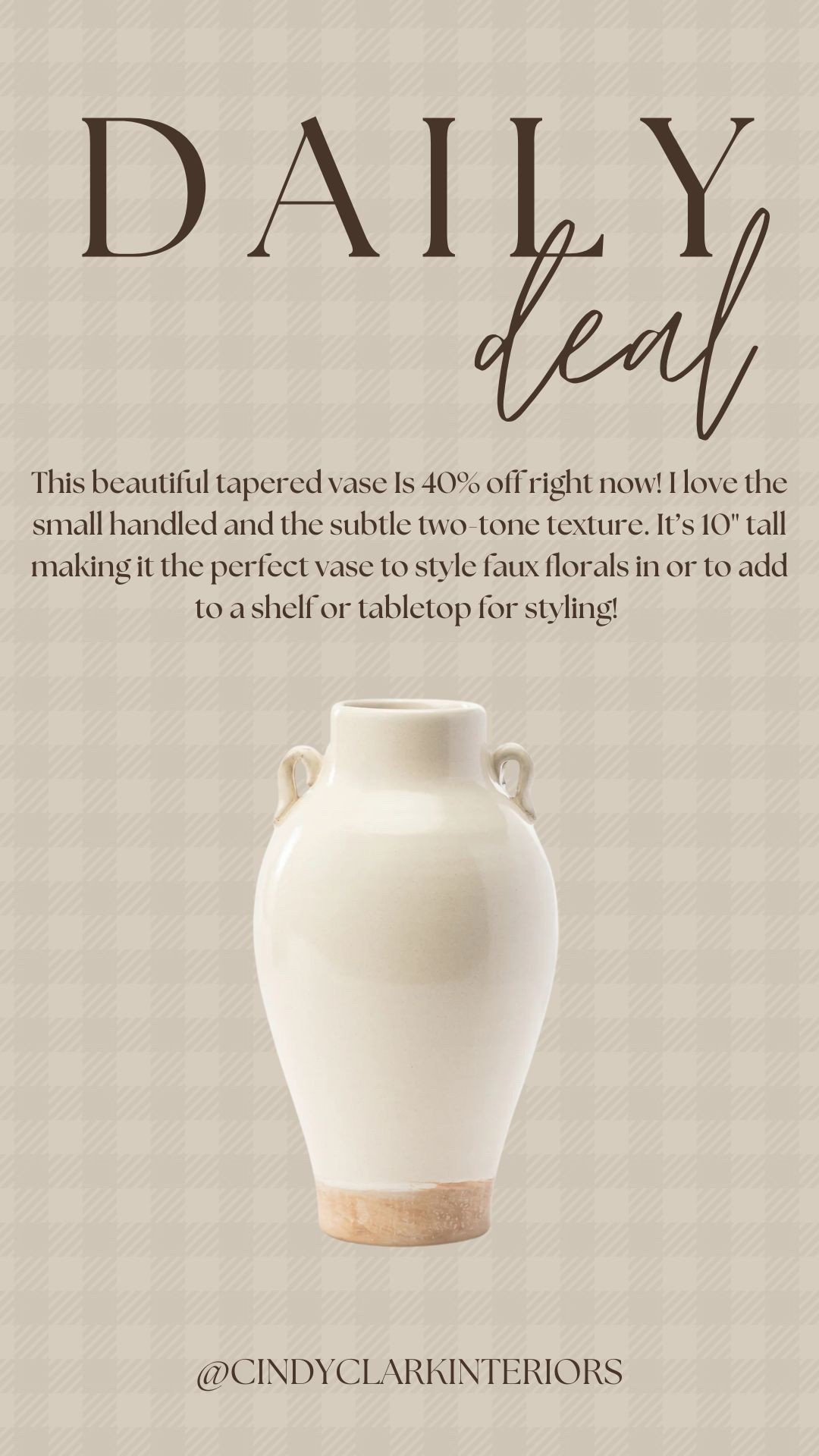 This beautiful tapered vase Is 40% off right now! I love the small handled and the subtle two-tone texture. It’s 10" tall making it the perfect vase to style faux florals in or to add to a shelf or tabletop for styling! 

#LTKSaleAlert #LTKHome