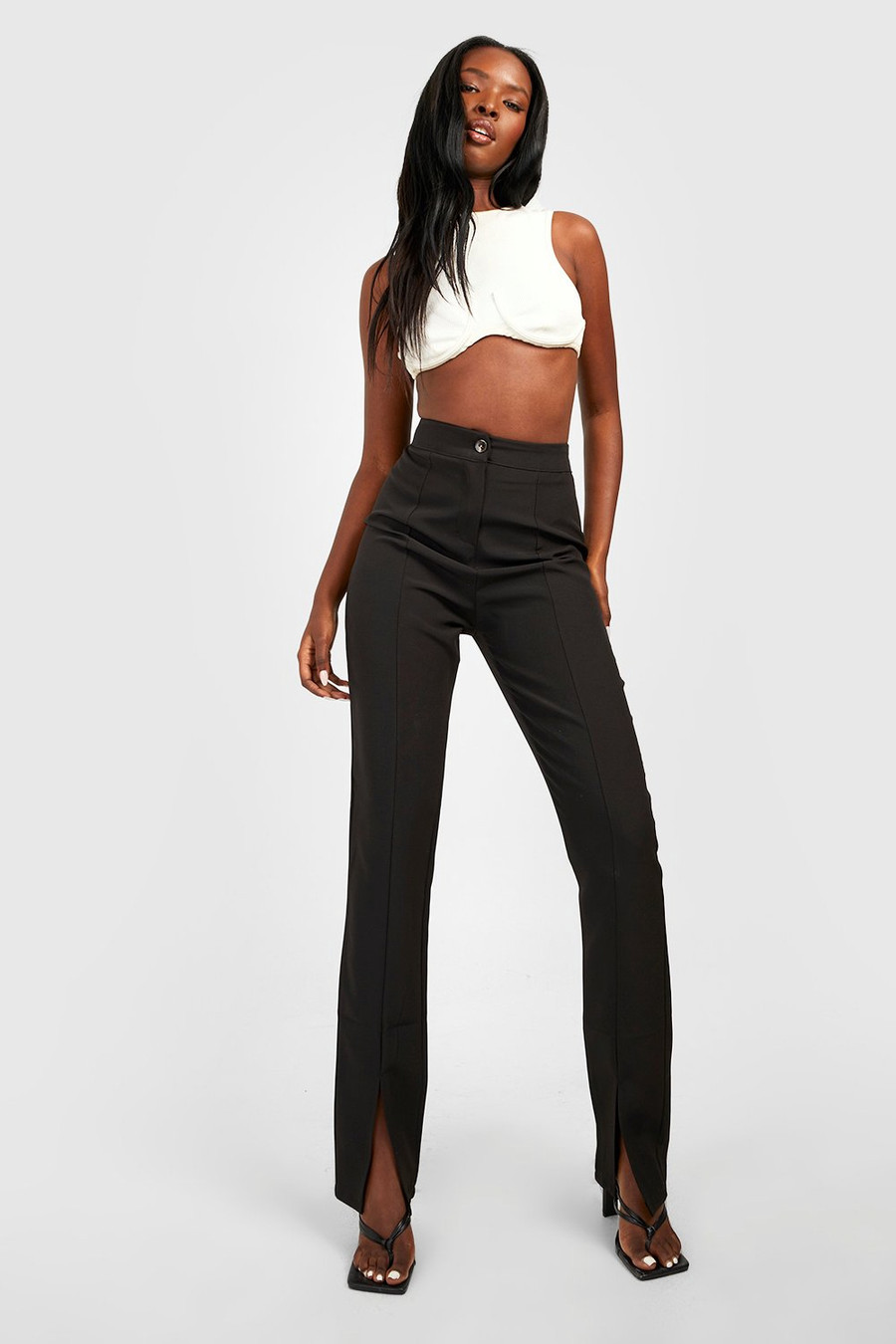 The Split Hem Slim Fit Pants | Boohoo.com (US & CA)